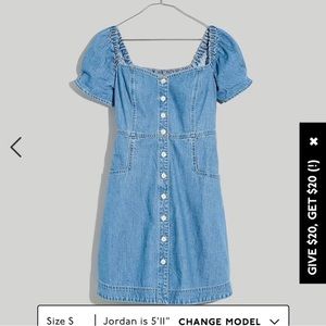 Madewell denim puff sleeve dress in dawnshire wash size 2